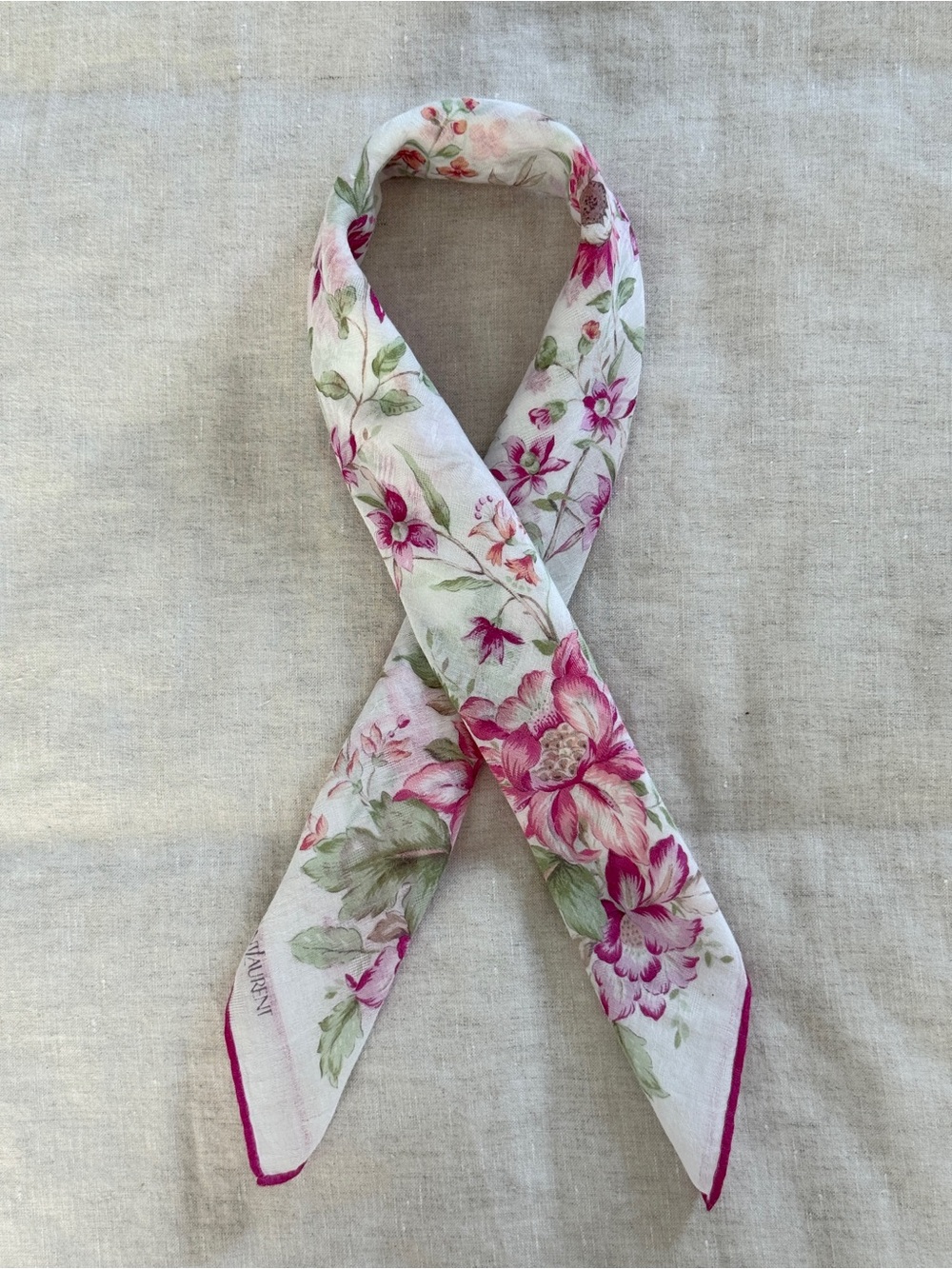 Vintage YSL Romantic Pink Floral Rose Cotton Bandana Scarf Made in Japan - Picture 7 of 9